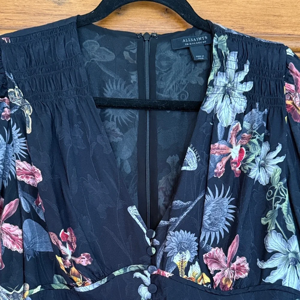 All Saints Black Floral Mini Dress - Picture 4 of 7